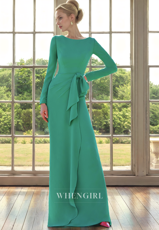 Sheath Scoop Neck Long Sleeveless Ruffles Back Zipper Mother of Bride Dress