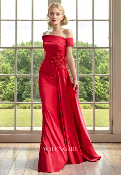 Mermaid Off Shoulder Sleeveless Appliques Pleated Back Zipper Mother of Bride Dress