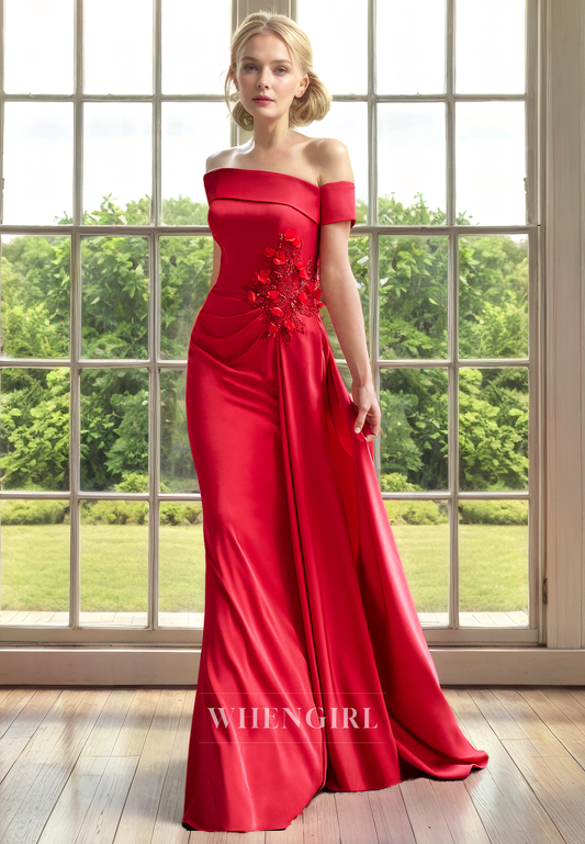 Mermaid Off Shoulder Sleeveless Appliques Pleated Back Zipper Mother of Bride Dress