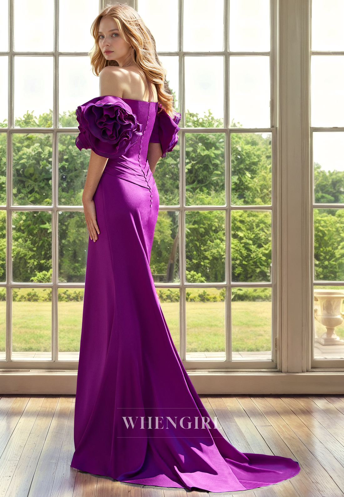 A-Line Off Shoulder Sleeveless Pleated Back Zipper Mother of Bride Dress with Side Slit