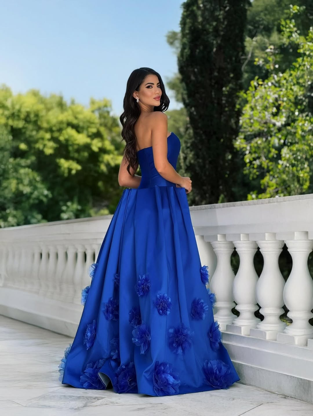 Handmade Flower Royal Blue Graceful Straight Across Sleeveless Prom Dress
