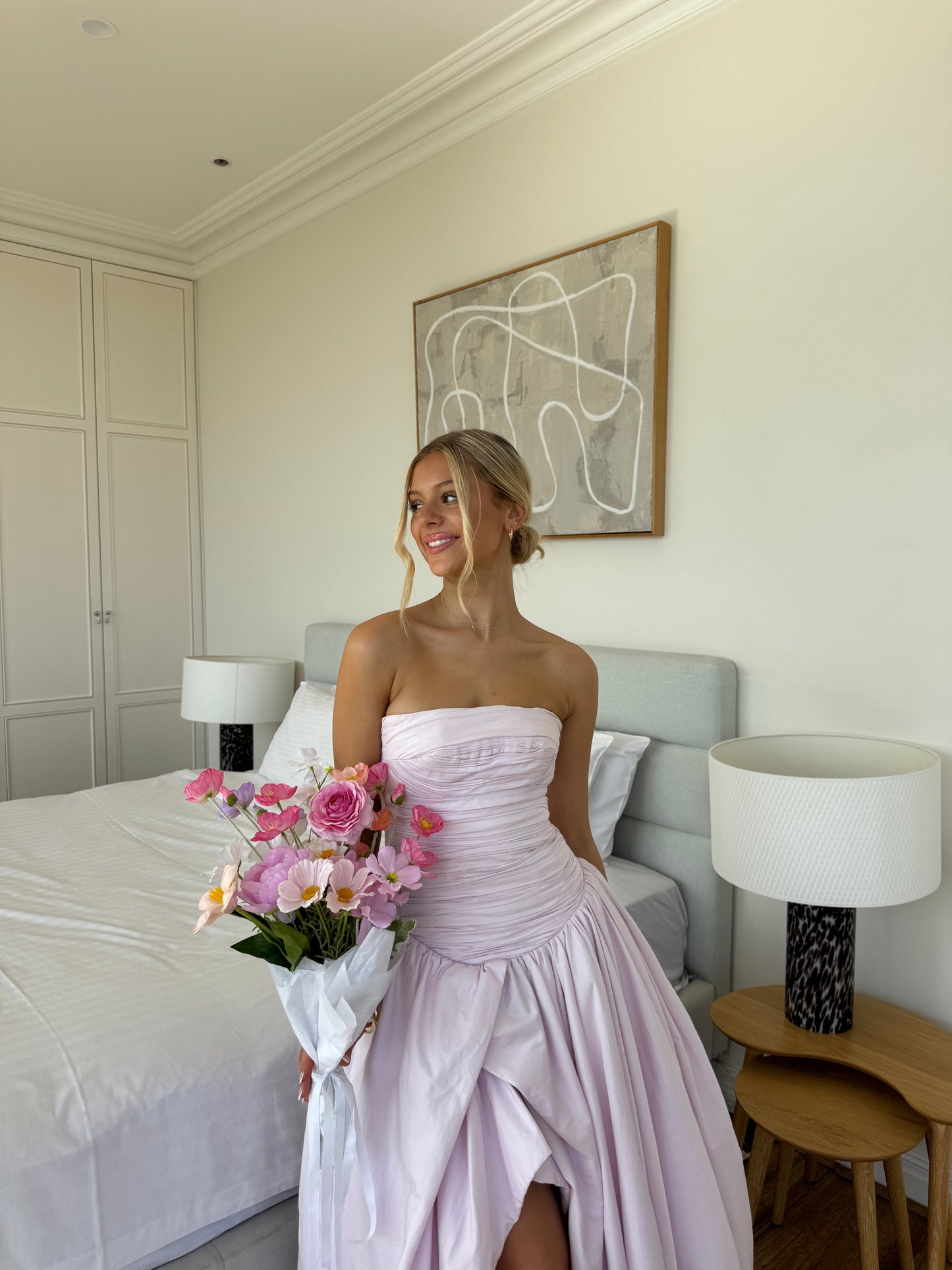 Pink Tube Top Slit Ruched Sleeveless Prom Dress