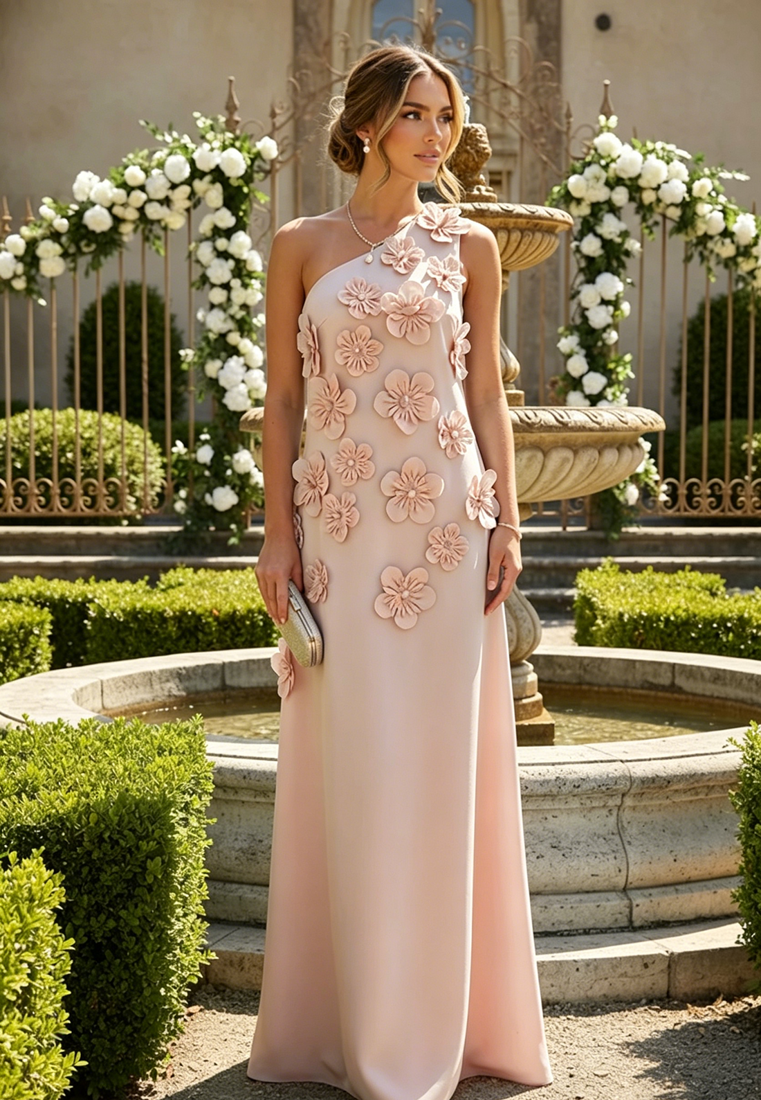 Column One Shoulder 3D Flowers Formal Dress