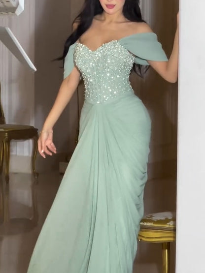 Classic Sequin-Embellished Chiffon Sheath Strapless Evening Gown