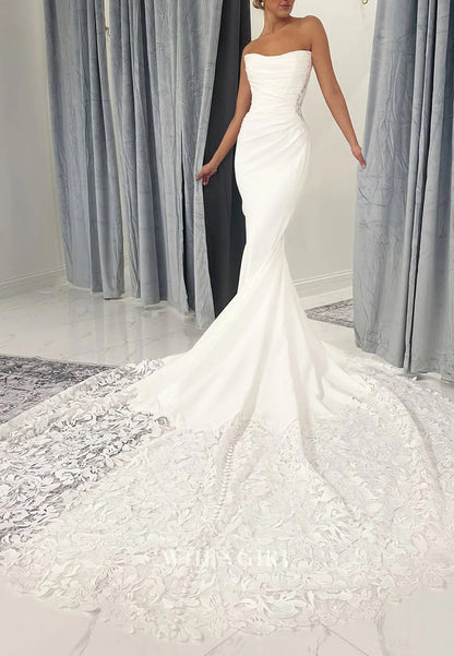 Graceful Mermaid Tube Top Sleeveless Pleated Court Train Wedding Dress