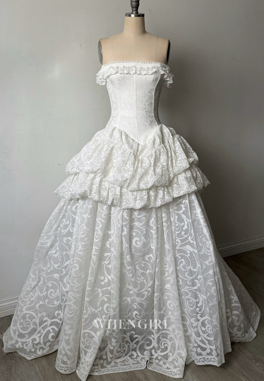 Vintage Strapless Sleeveless Lace A-Line Wedding Dress with Sweep Train