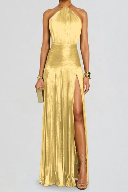 Column Split Charming Halter Backless Sleeveless Prom Dress