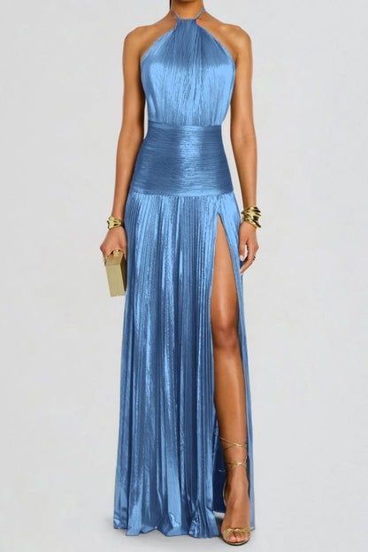Column Split Charming Halter Backless Sleeveless Prom Dress