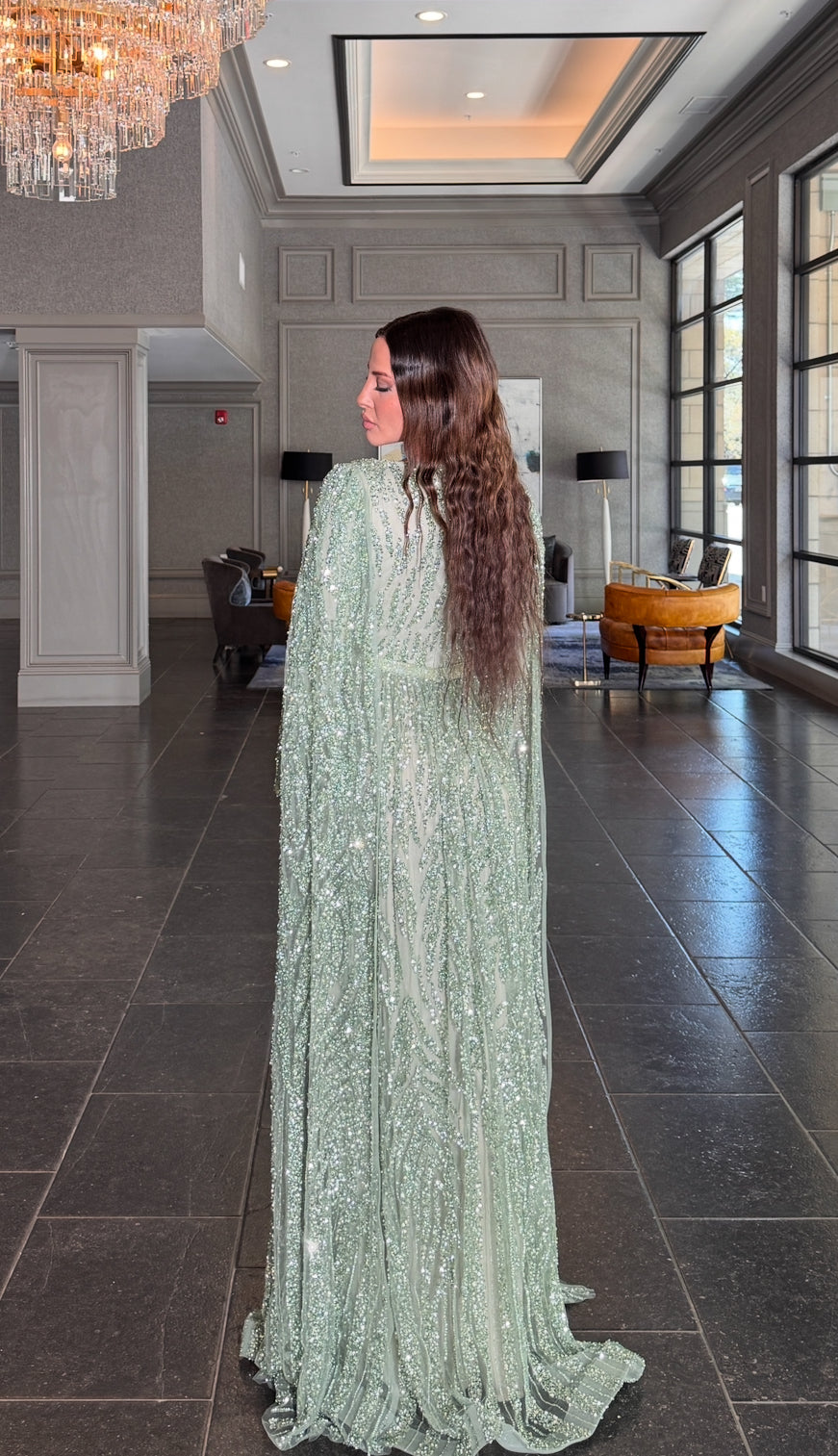 Bateau Neck A-Line Embellished Cape Sleeve Dress