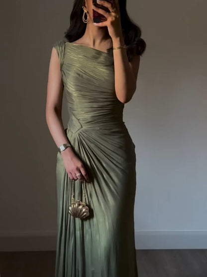 Pleated Bodycon One Shoulder Draped Evening Dress