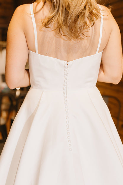 A-Line Spaghetti Straps Ruched Satin Simple Wedding Dress