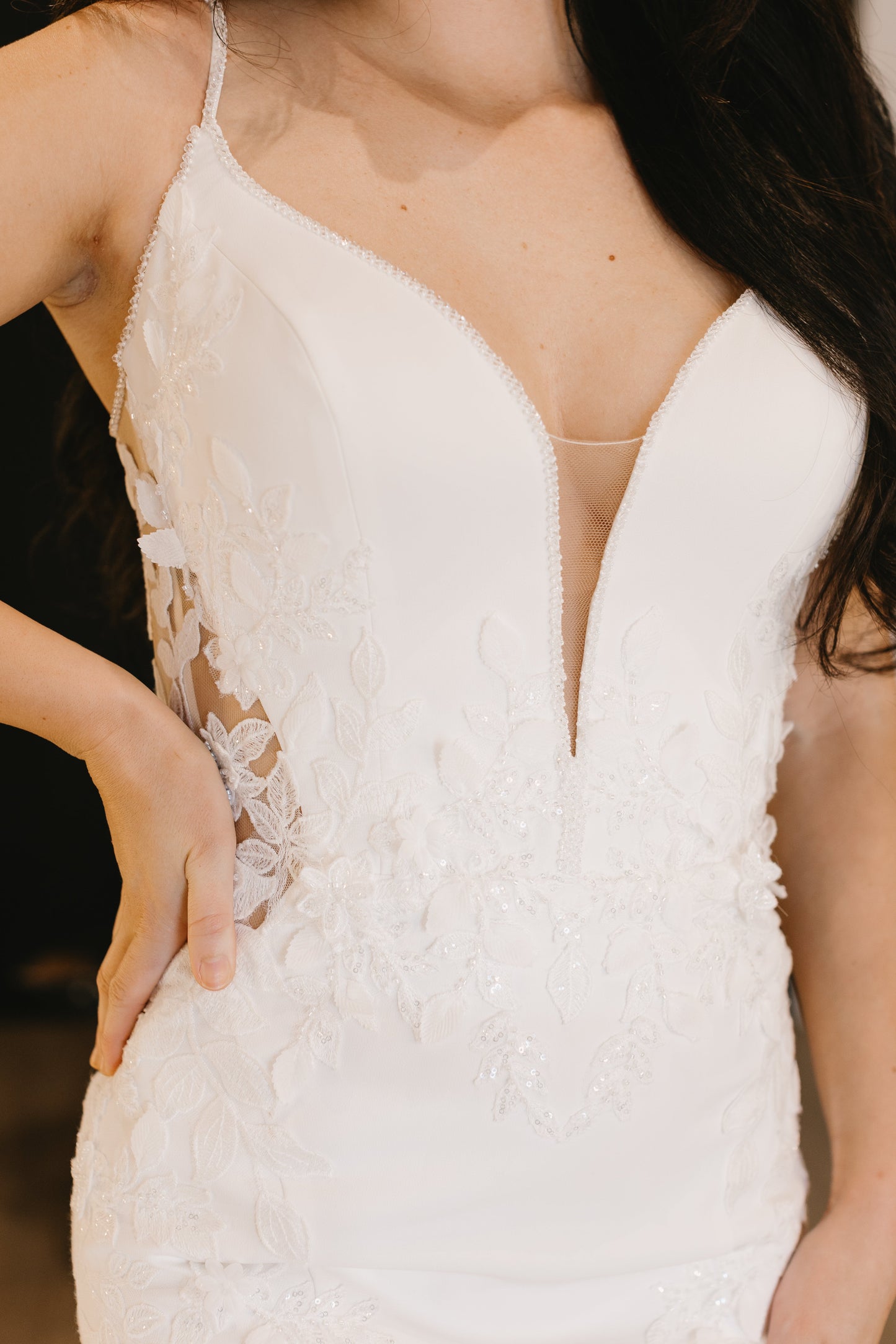 Mermaid V Neck Spaghetti Straps Court Train Wedding Dress