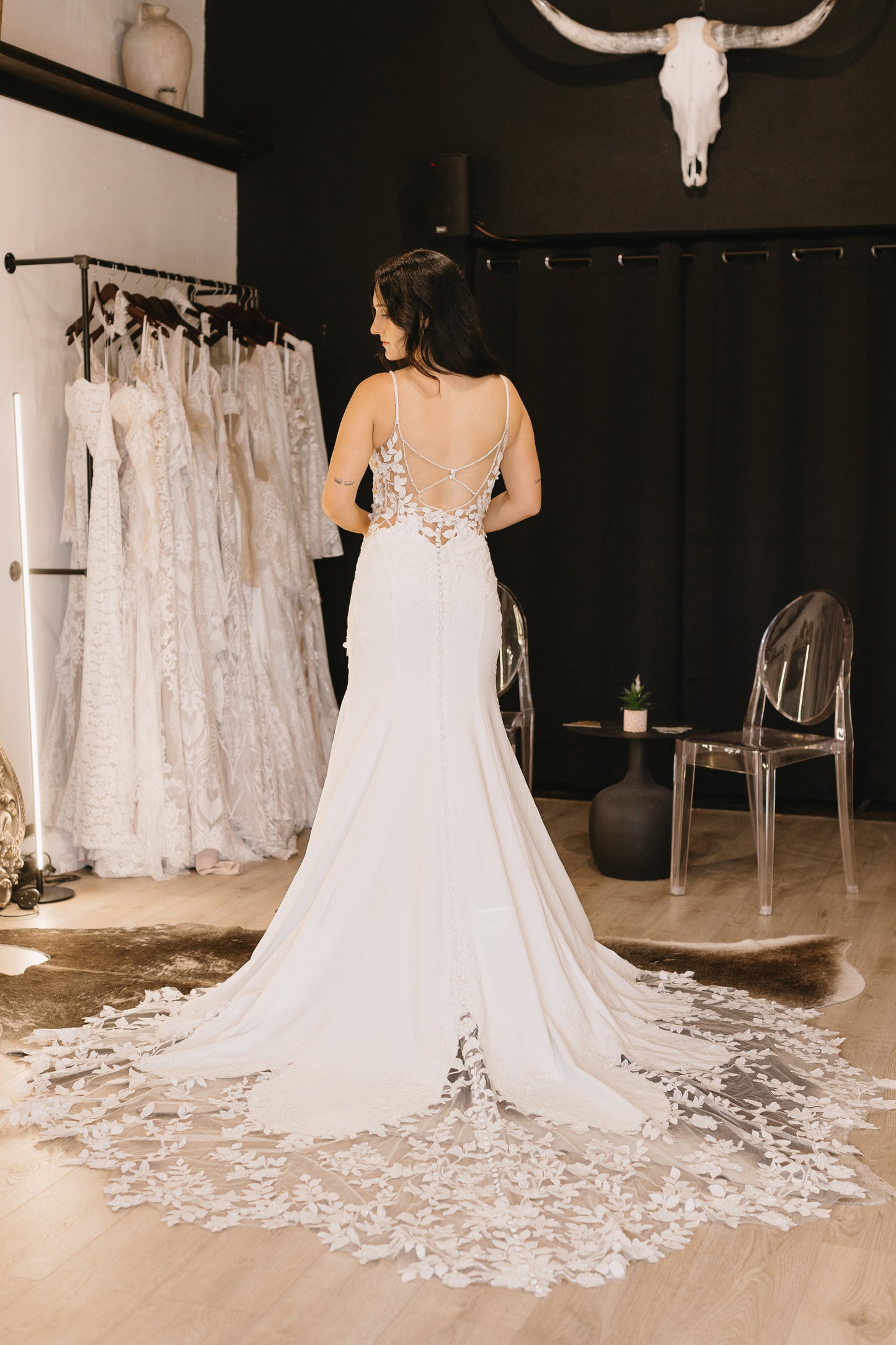 Mermaid V Neck Spaghetti Straps Court Train Wedding Dress