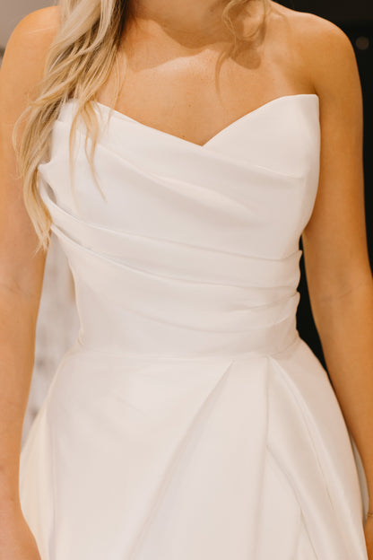 A-Line Sweetheart Sleeveless Ruched Side Slit Satin Wedding Dress