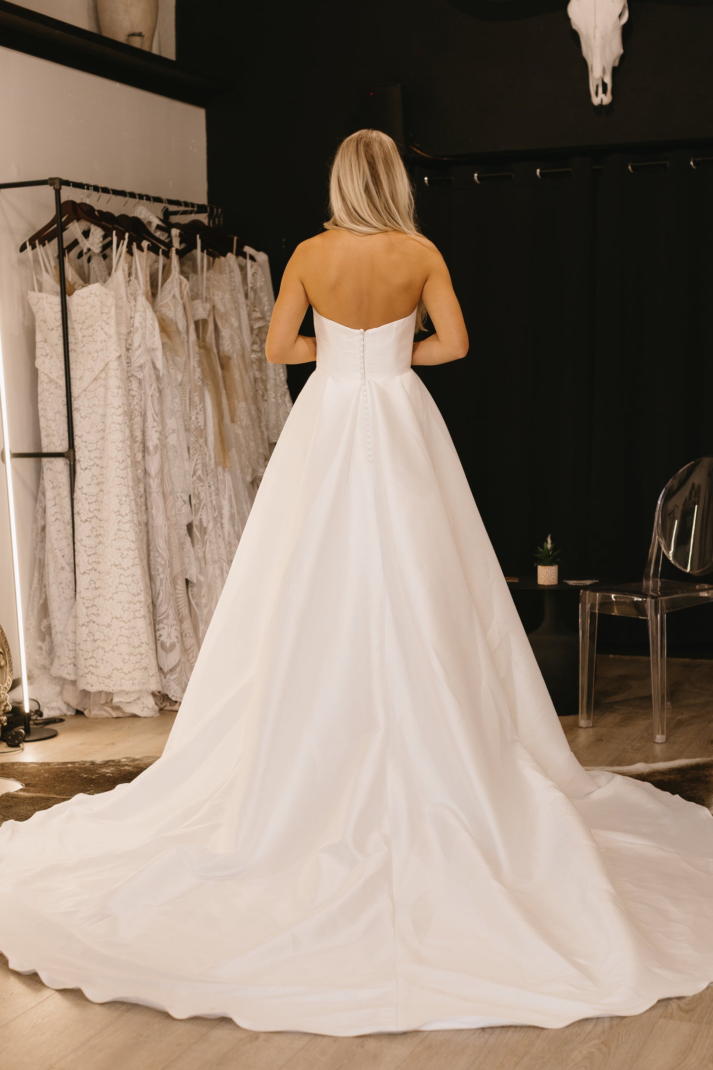 A-Line Sweetheart Sleeveless Ruched Side Slit Satin Wedding Dress