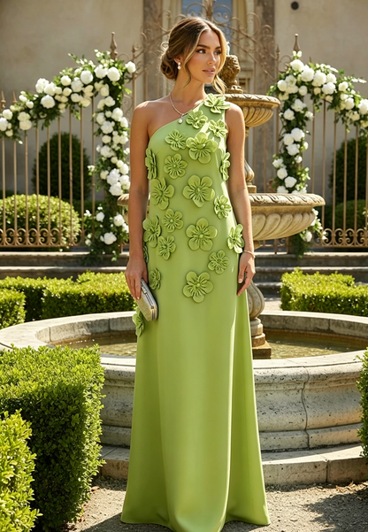 Column One Shoulder 3D Flowers Formal Dress