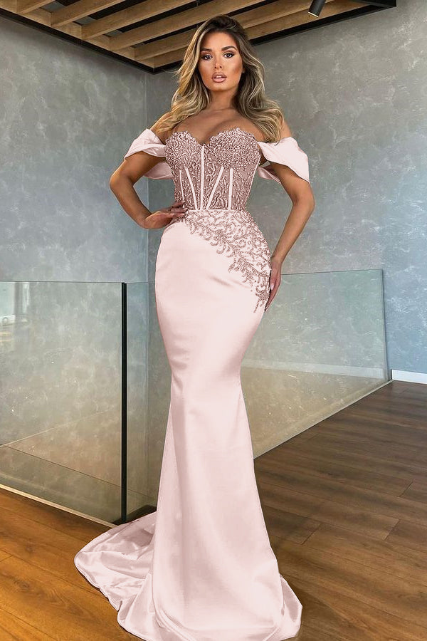 Stunning White Sweetheart Off the Shoulder Mermaid Evening Dress With Appliques