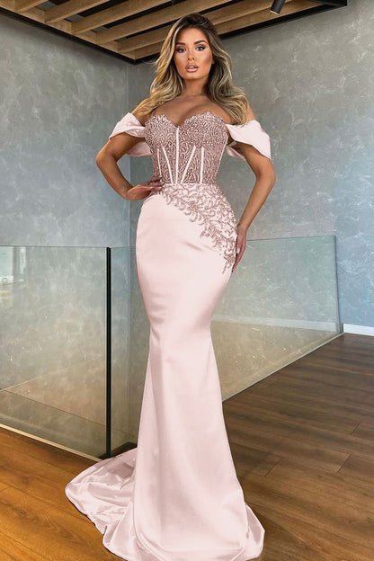 Stunning White Sweetheart Off the Shoulder Mermaid Evening Dress With Appliques