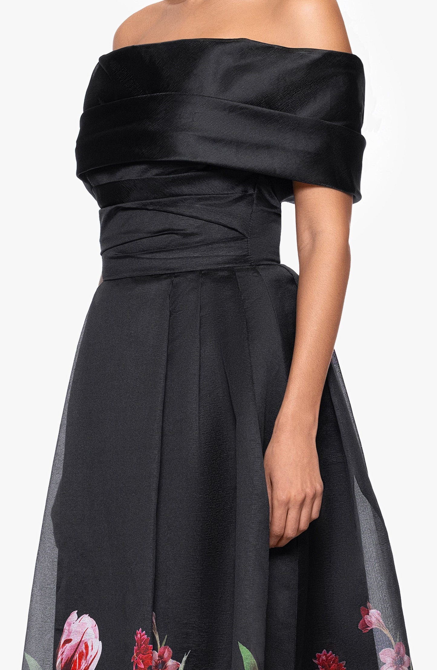 Black Floral Off the Shoulder Ankle Length Mother of the Bride Gown