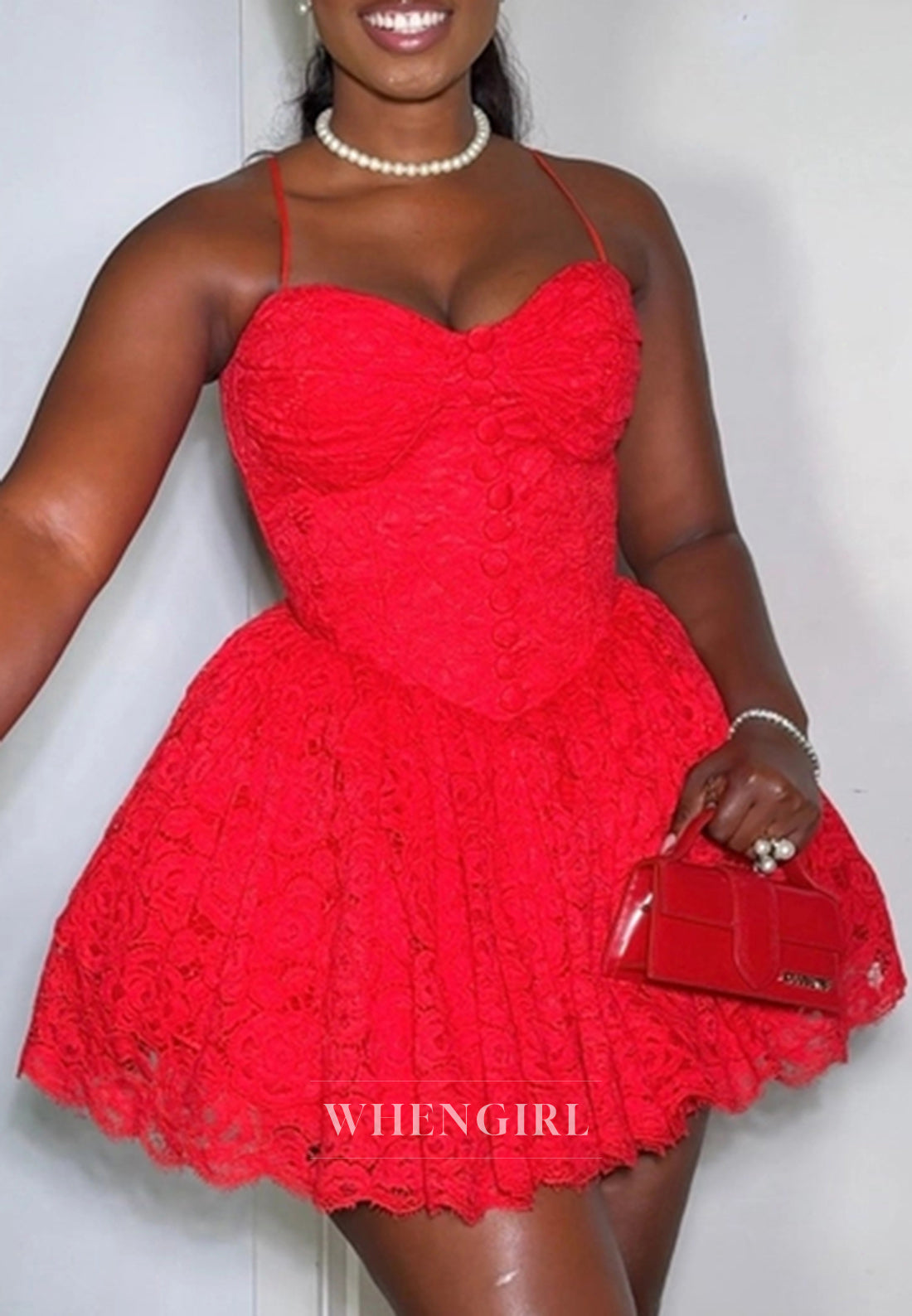 A-Line Sweetheart Spaghetti Straps Sleeveless Lace Homecoming Dress