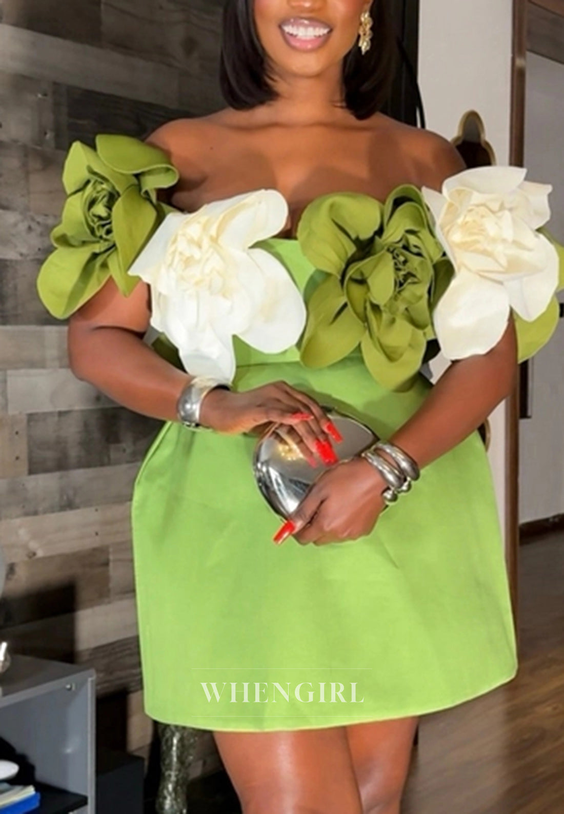 Sheath 3D Flowers Off Shoulder Sleeveless Homecoming Dress