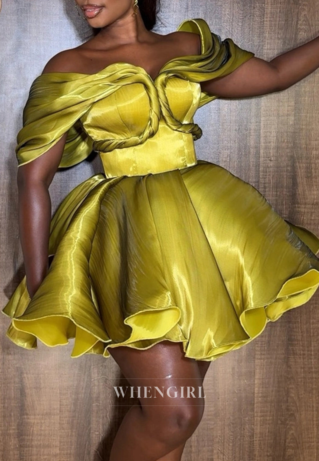 Asymmetrical Neck Off Shoulder Pleated A-Line Homecoming Dress