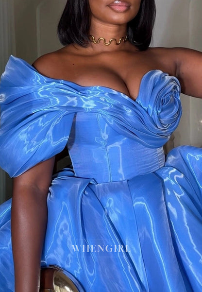 Blue One Shoulder Sleeveless Pleated A-Line Homecoming Dress