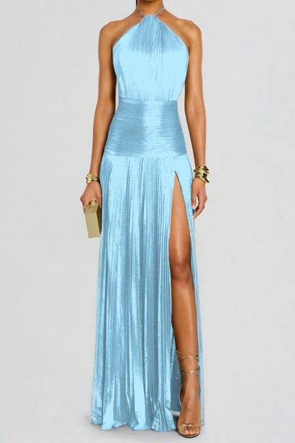 Column Split Charming Halter Backless Sleeveless Prom Dress
