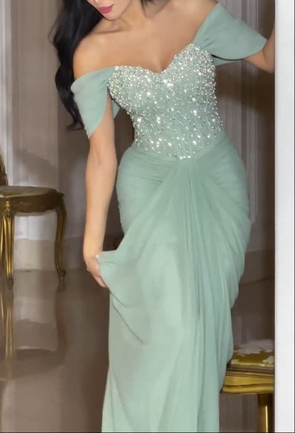 Classic Sequin-Embellished Chiffon Sheath Strapless Evening Gown