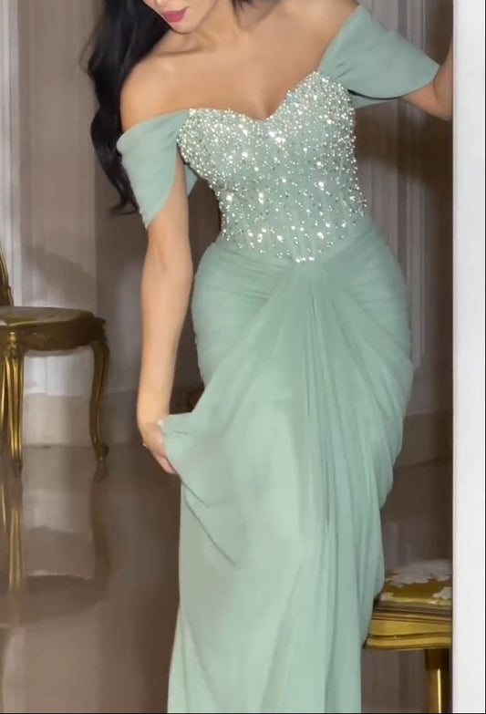 Classic Sequin-Embellished Chiffon Sheath Strapless Evening Gown