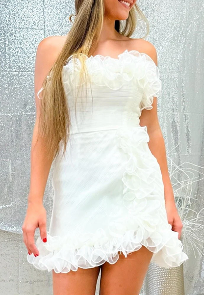 White Tube Top Sleeveless Ruffles Sheath Short Homecoming Dress