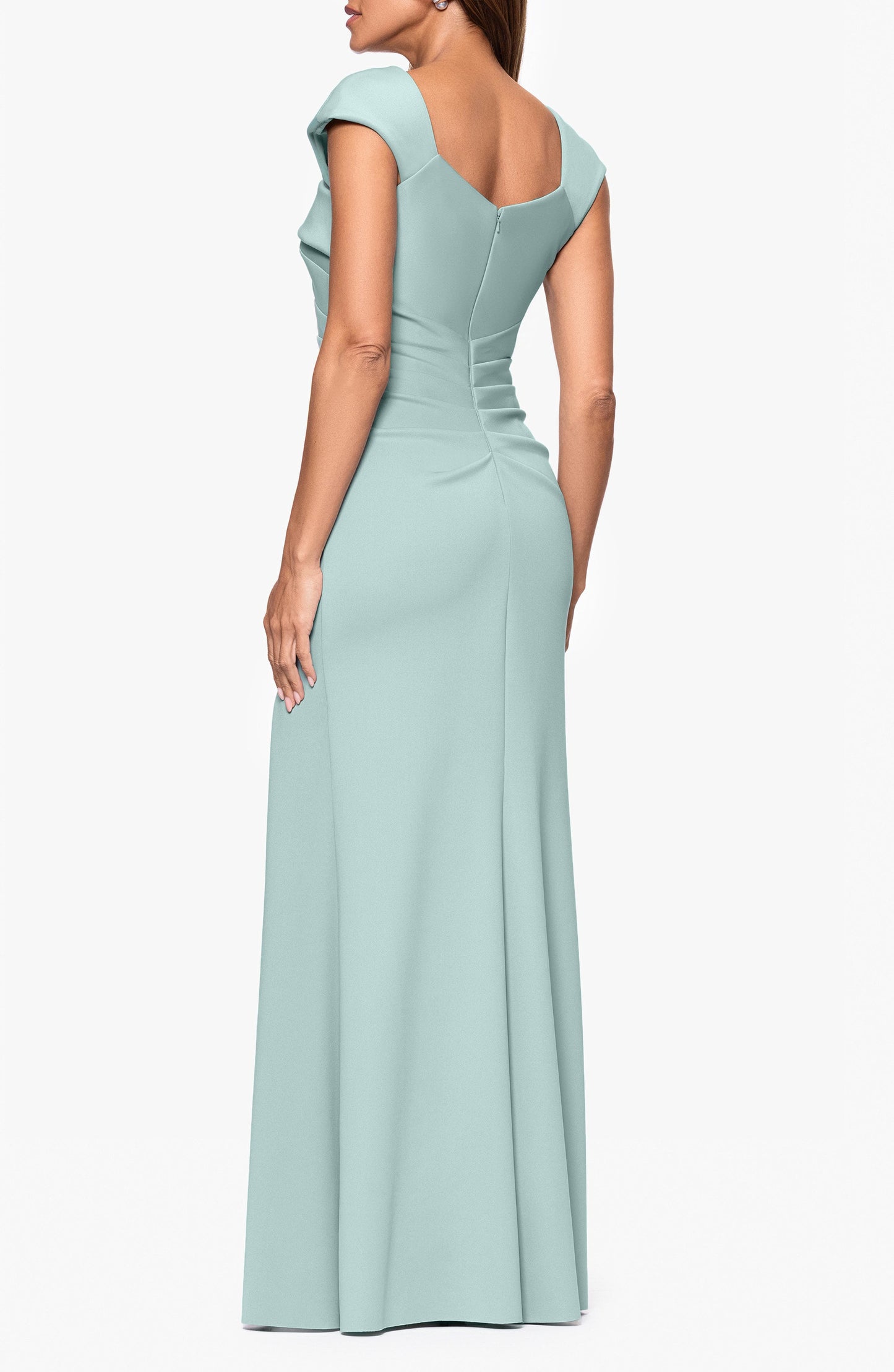 Asymmetric Neck Slit Ruched Back Zipper Trumpet Mother of the Bride Gown