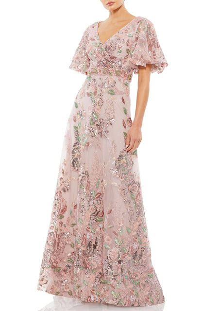 Floral Embellished Short Sleeves Floor Length Mother of the Bride Gown