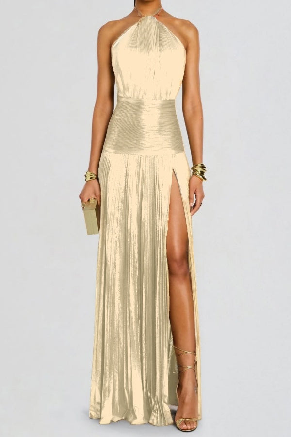 Column Split Charming Halter Backless Sleeveless Prom Dress