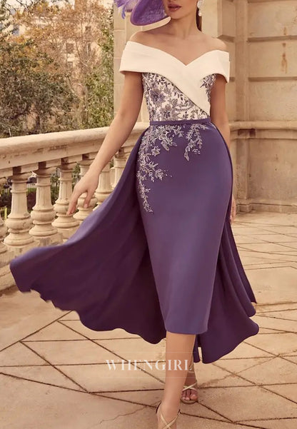 Off Shoulder Sheath Sleeveless Sequins Embroidery Beaded Mother of the Bride Dress