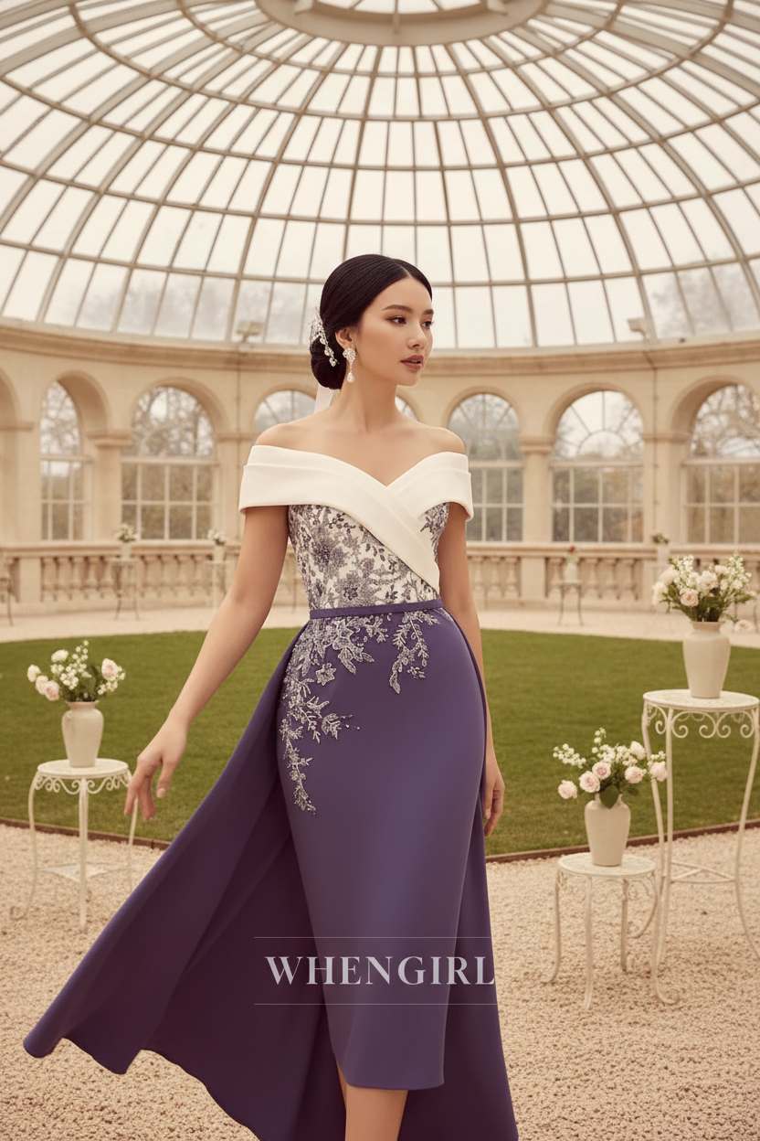 Off Shoulder Sheath Sleeveless Sequins Embroidery Beaded Mother of the Bride Dress