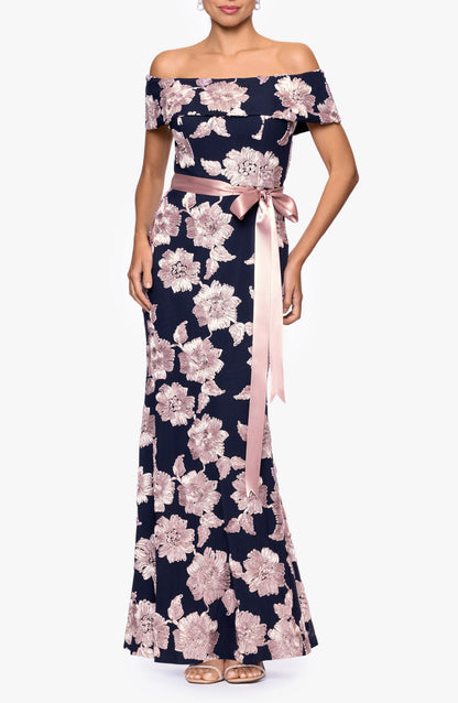 Floral Off the Shoulder Bowknot Sheath Mother of the Bride Gown