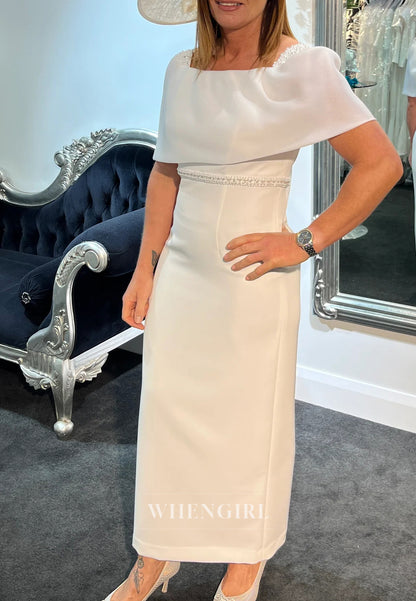 Sheath Square Neck Beaded Bowknot Short Sleeves Mother of the Bride Dress