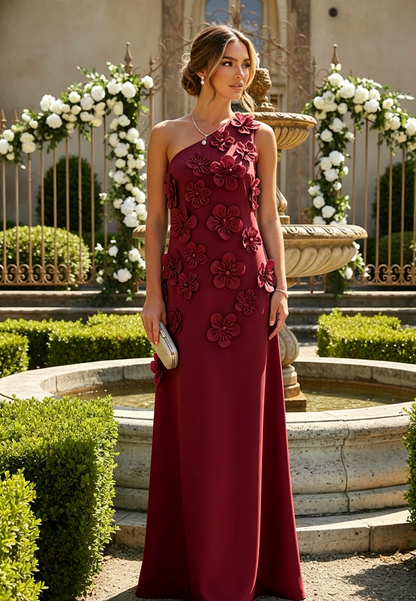 Column One Shoulder 3D Flowers Formal Dress