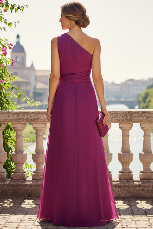 Violet Rose Ruffles One-ShoulderColumn Mother of the Bride Dress