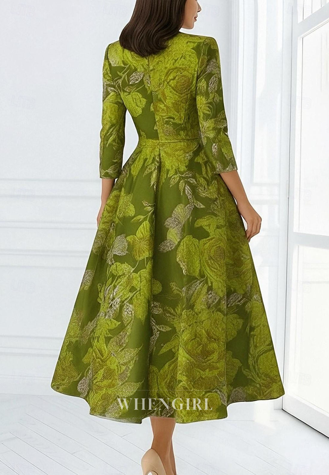 A-Line Tea Length Cocktail Dresses Elegant V Neck Mother of the Bride Dress