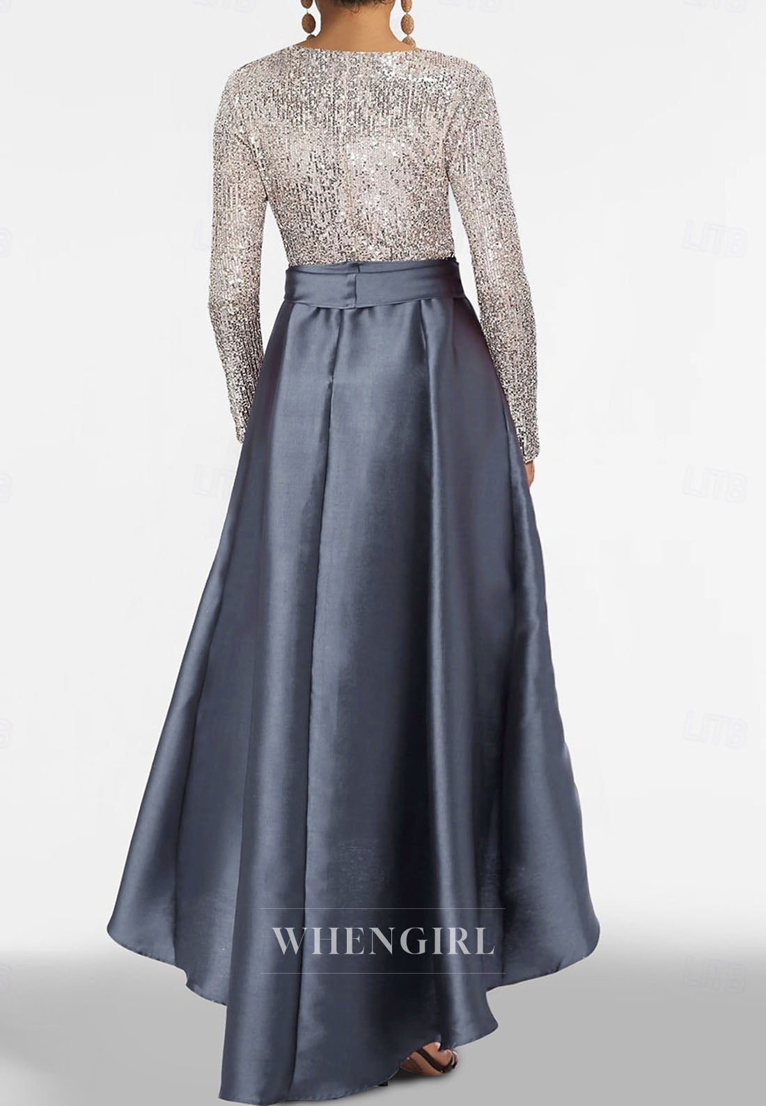 A-Line V Neck Long Sleeves High Low Mother of the Bride Dress