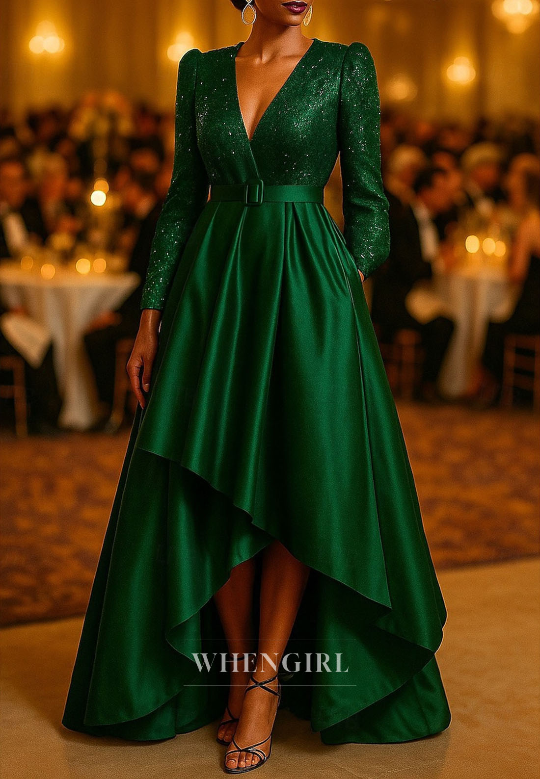 A-Line V Neck Long Sleeves Mother of the Bride Dress