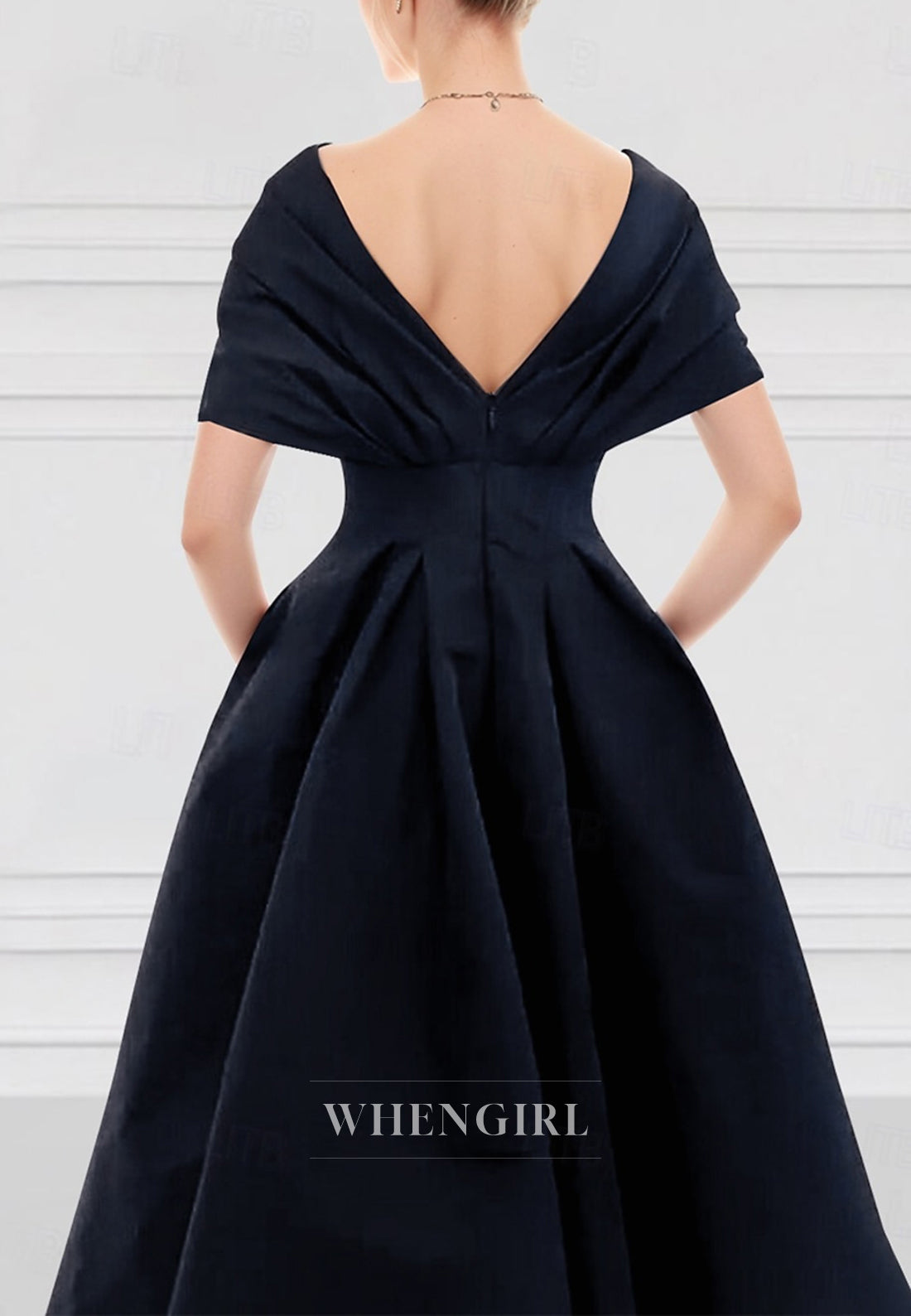 A-Line V Neck Short Sleeves Embrotdery Pleated Mother of the Bride Dress