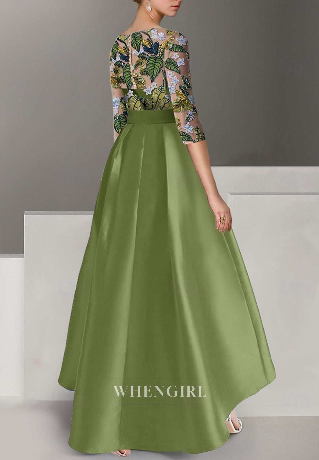 A-Line Sequin Embroidery 3/4 Sleeves Bateau Neck Mother of the Bride Dress