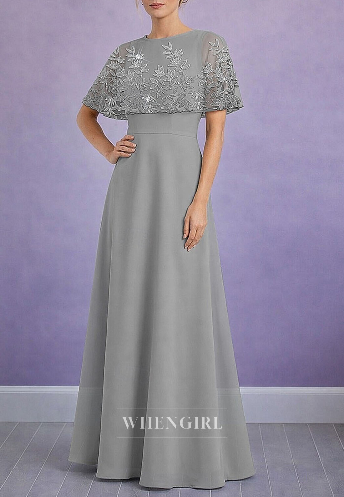 A-Line Floor Length Bateau Neck Mother of the Bride Dress