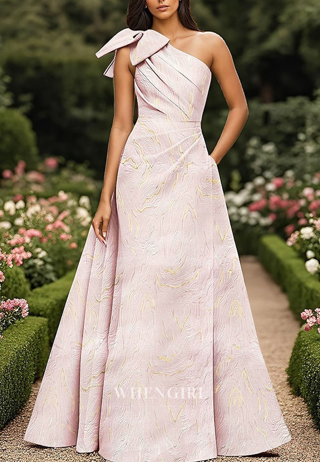 A-Line One Shoudler Bowknot Back Zipper Mother of the Bride Dress