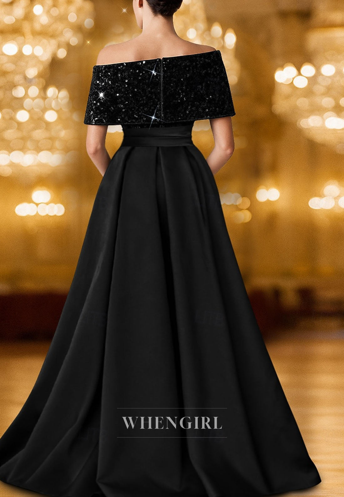 A-Line Floor Length Side Slit Back Zipper Off Shoulder Mother of the Bride Dress