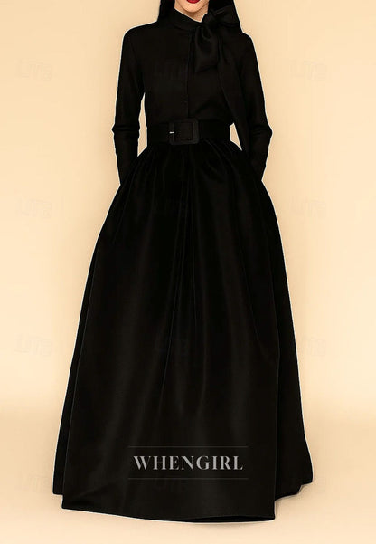 A-Line Floor Length Long Sleeves Bowknot Mother of the Bride Dress