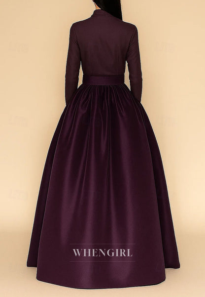 A-Line Floor Length Long Sleeves Bowknot Mother of the Bride Dress